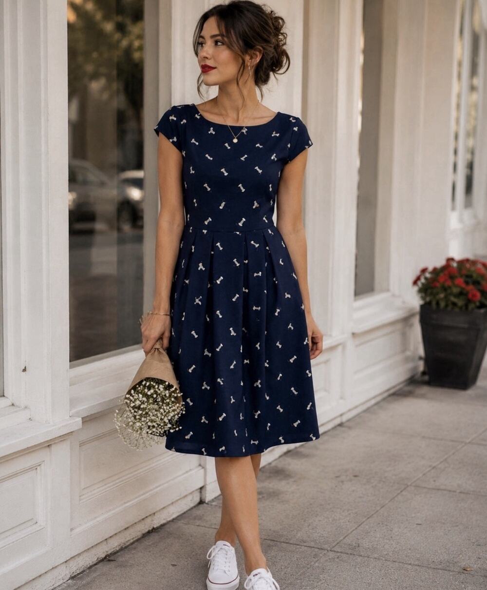 Sugarhill Boutique Blue Milkshake Print Fit & Flare Dress Retro Rockabilly SZ 6